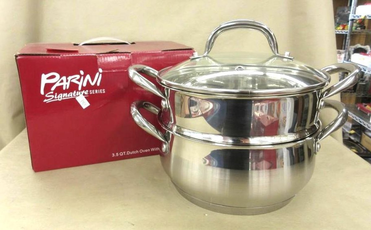 Parini Signature Series stainless steel 3.5 qt Dutch Oven with steamer and lid