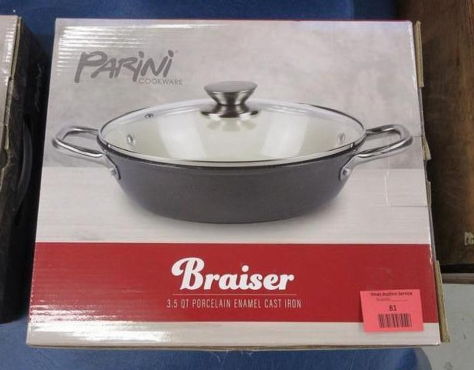 Parini porcelain enamel cast iron cook pan with lid, gray