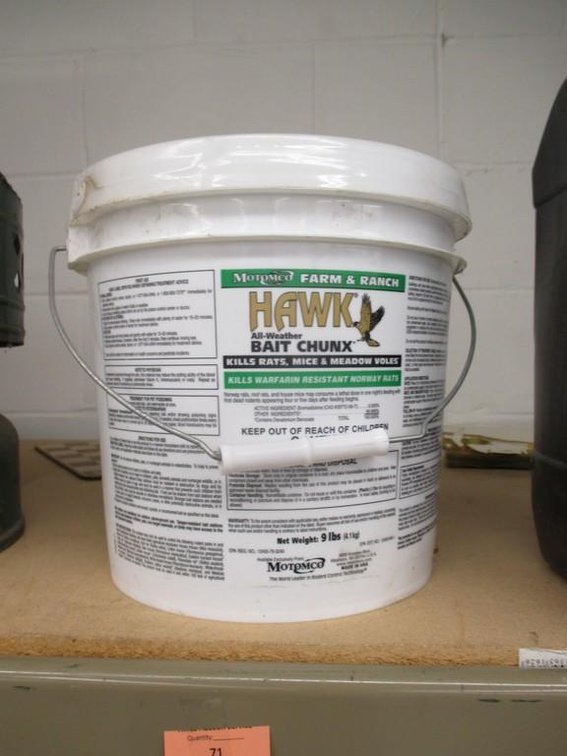 Pail of Hawk all weather bait chunx for rodents