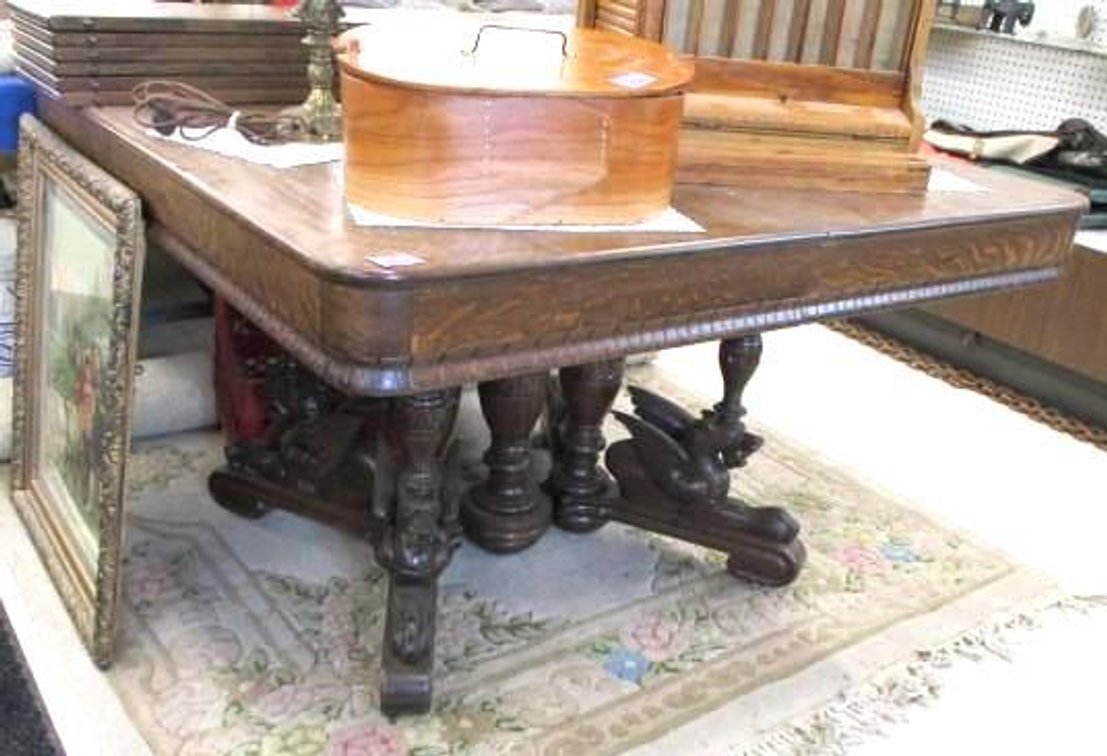 Antique oak table with Gargoyle carved legs