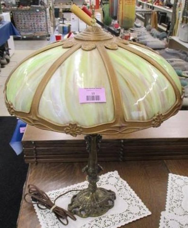 Antique slag glass table lamp