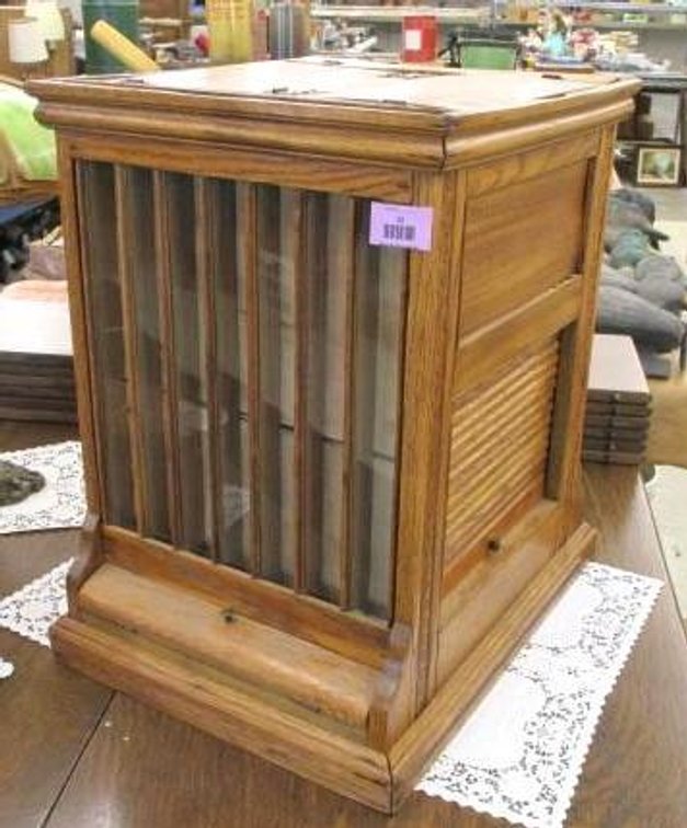 4-Sided antique oak spool cabinet