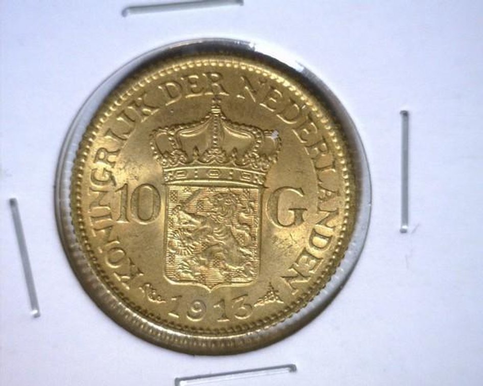 1913 Netherlands 10 Gulden gold