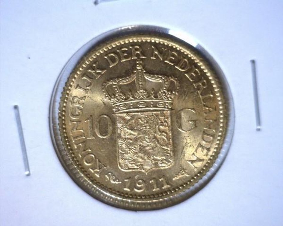 1911 Netherlands 10 Gulden gold