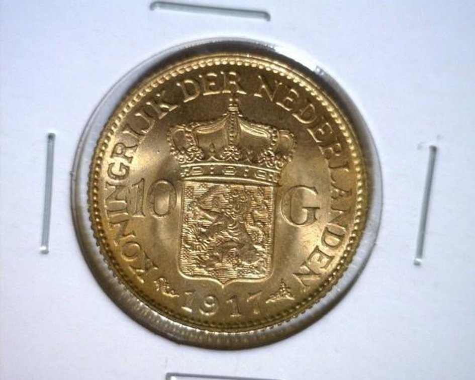 1917 Netherlands 10 Gulden gold