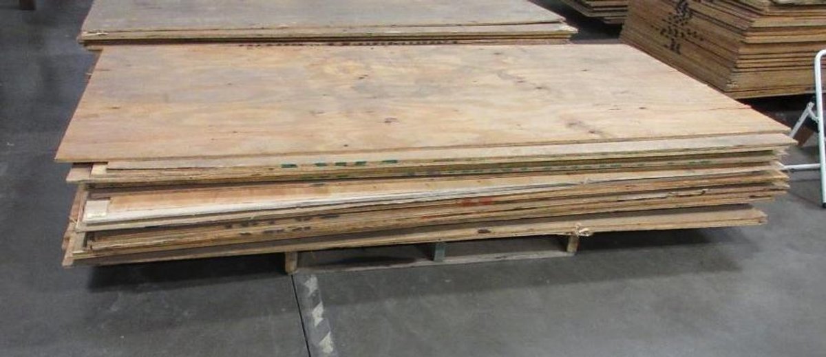 Pallet of plywood used on pallet racking