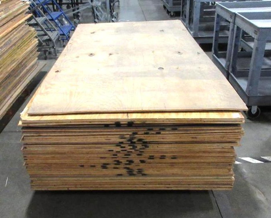 Pallet of plywood used on pallet racking