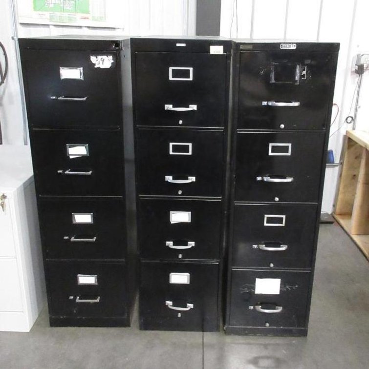 (3) Steel 4-wheel file cabinets