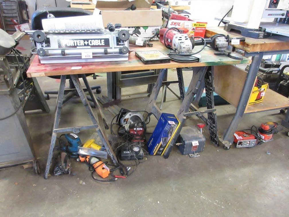 (2) Plastic saw horses with wood top