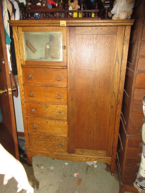 Antique oak wardrobe cabinet (to be removed from second story by buyer)
