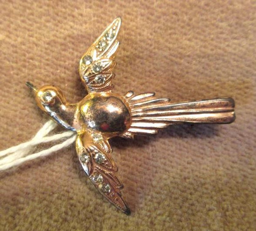 Sterling bird broach with clear stones
