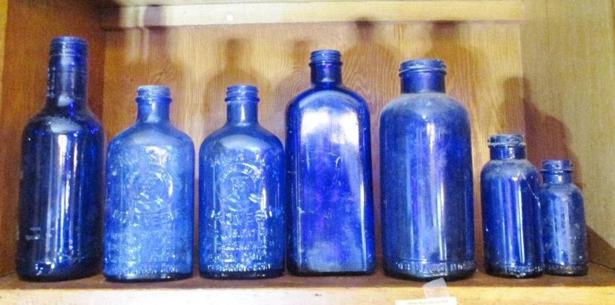 Group of cobalt blue bottles