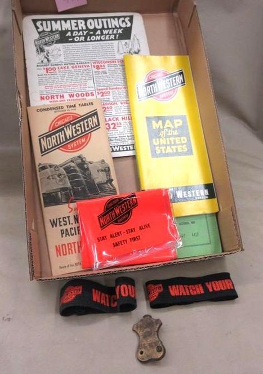 Flat of railroad paper memorabilia