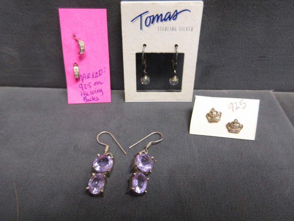 (4) Pair of marked sterling silver pierced earrings