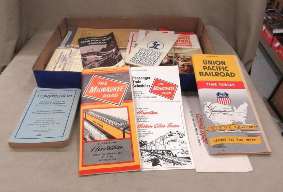 Flat of railroad paper memorabilia