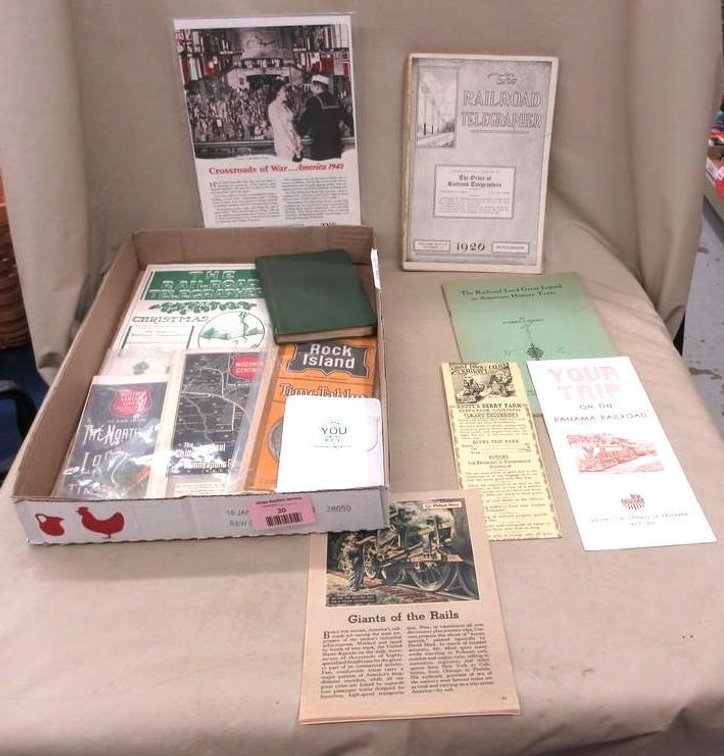 Flat of railroad paper memorabilia
