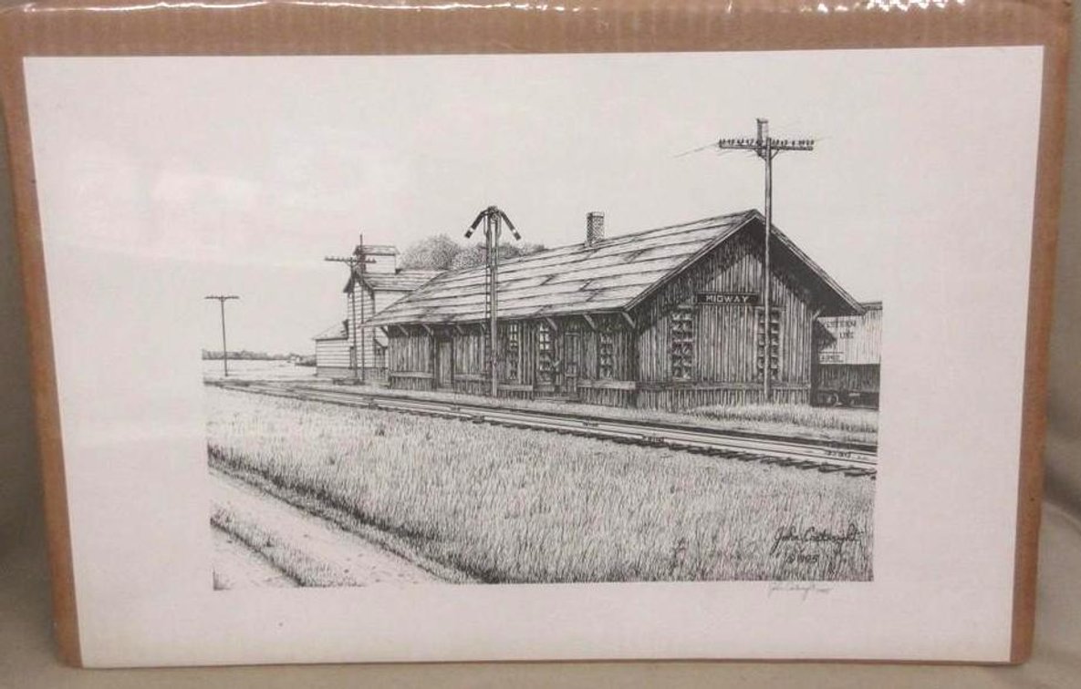 John Cartright 1995 pencil signed Midway depot drawing