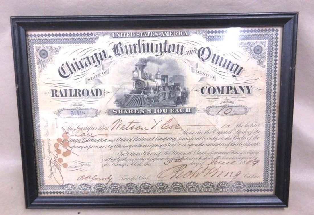 US Chicago, Burlington and Quincy Railroad Company shares $100 each