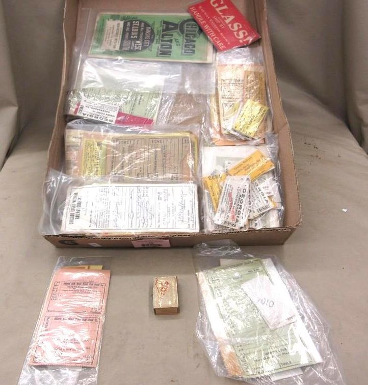 Flat of railroad paper memorabilia