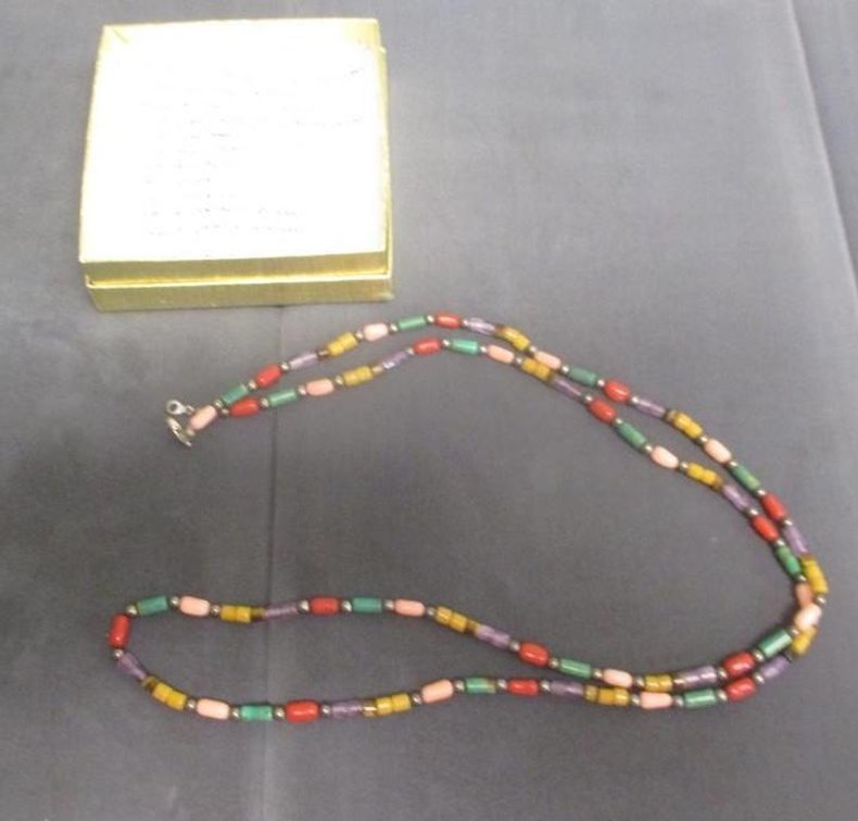 Designer sterling silver multi-color stone necklace