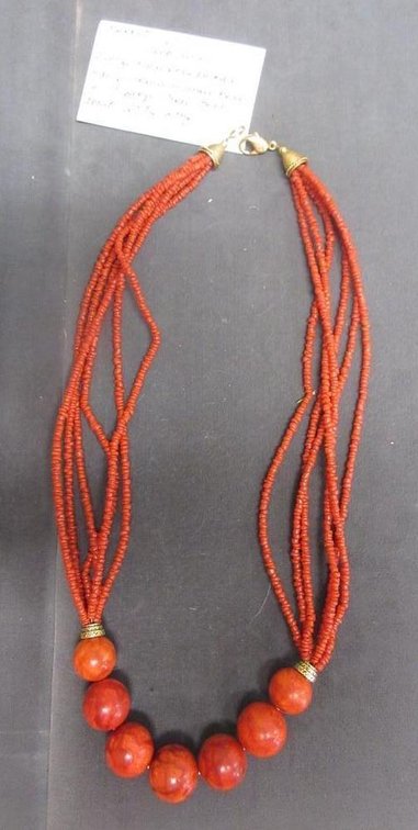 Marked "LS" Lee Sands sponge coral bead necklace