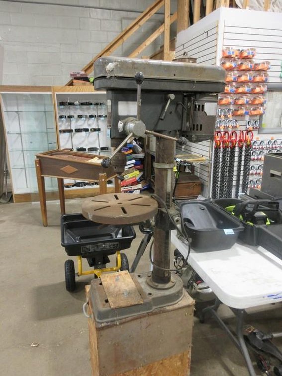 Chicago Power Tools bench top drill press on wood stand
