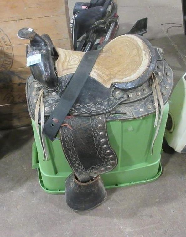Child's hand tooled leather saddle