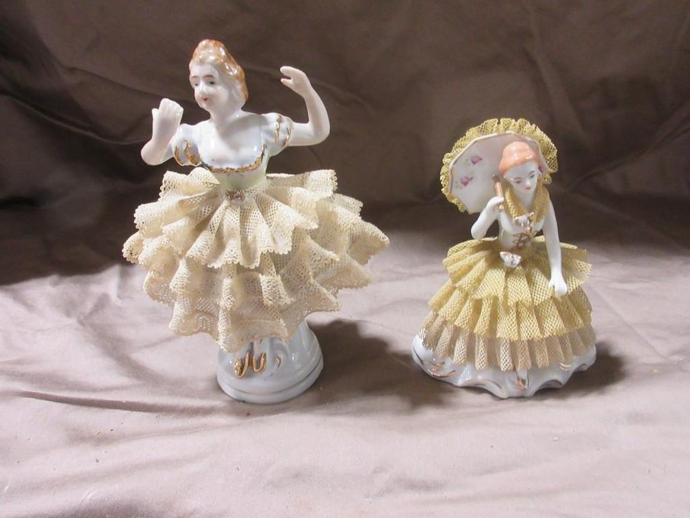 (2) Porcelain figurines with lace