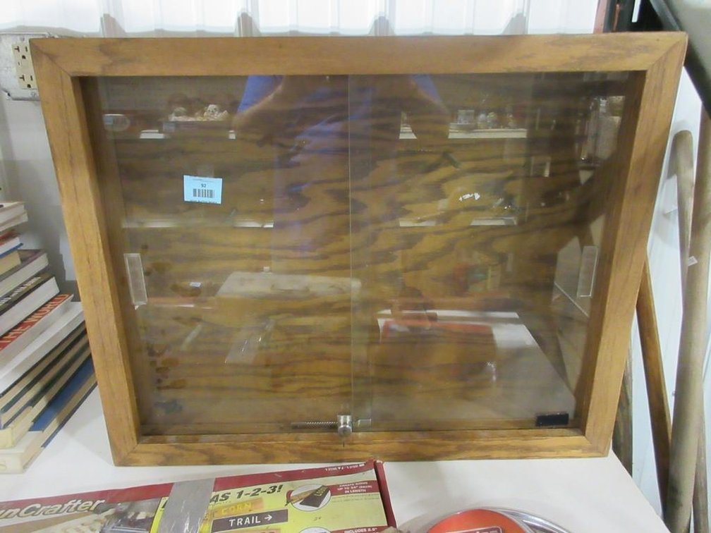 Locking oak pistol display cabinet