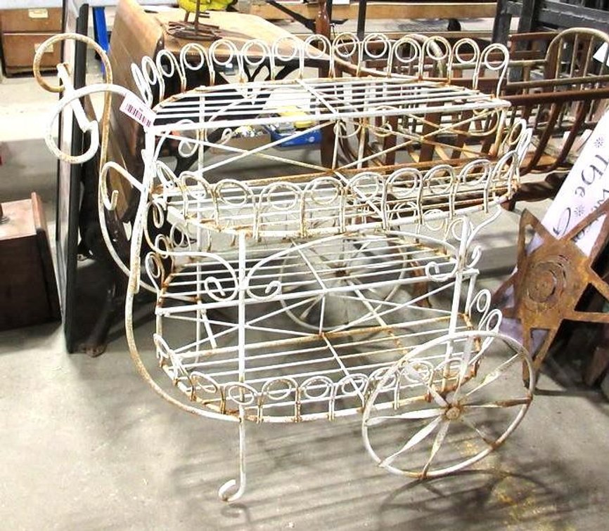 Wrought iron distressed look wagon planter