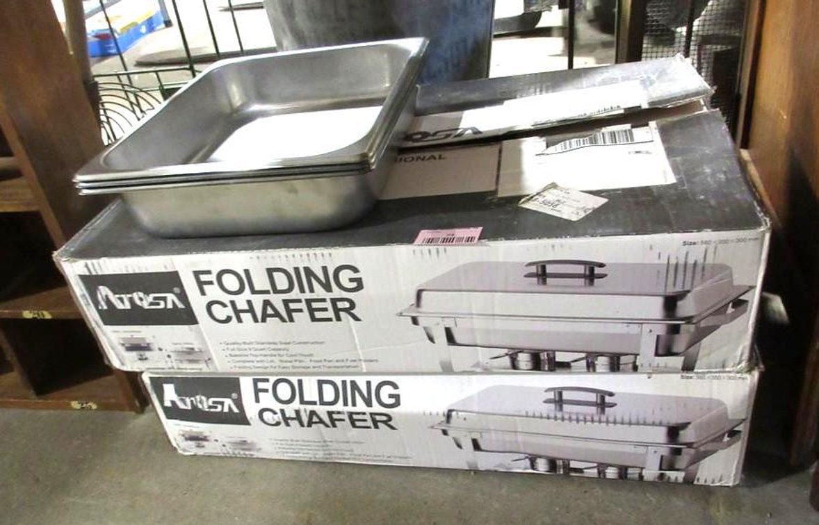 (2) Atosa stainless steel folding chaffer dishes