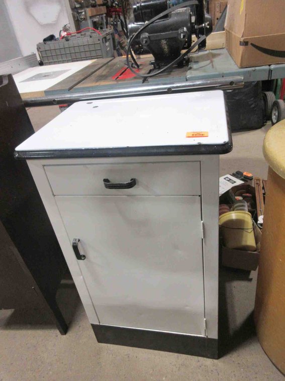 Vintage metal enamel top side cabinet