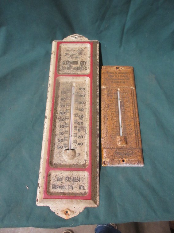 (2) Antique advertising thermometers
