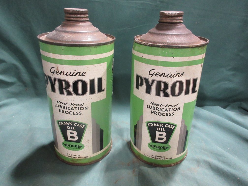 (2) Genuine Pyroil crank case oil cans