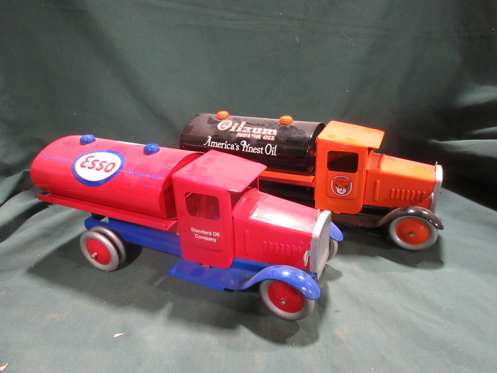 (2) Reproduction metal oil trucks