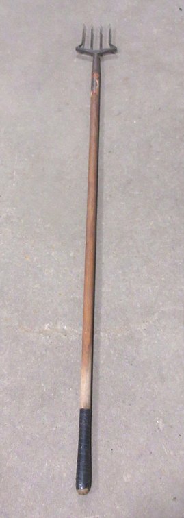 Antique 4-tine spear with wood handle