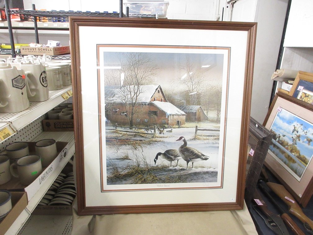 Framed, signed, and numbered Terry Redlin "Winter Haven" print