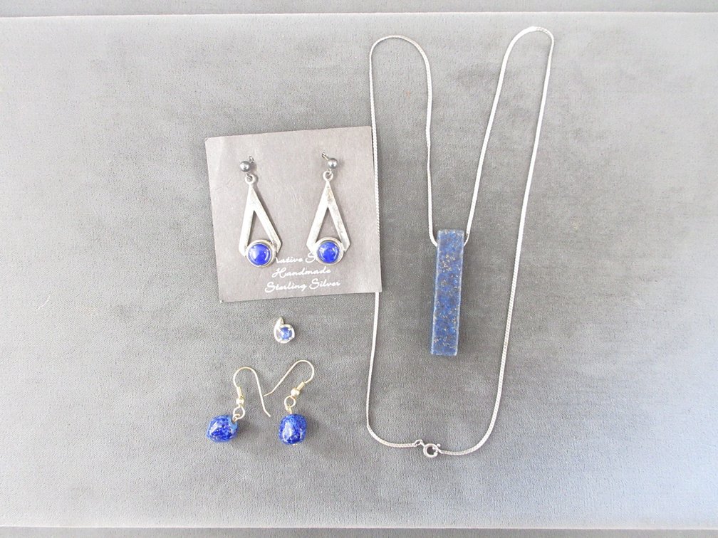 Blue lapis stone on sterling silver group of jewelry