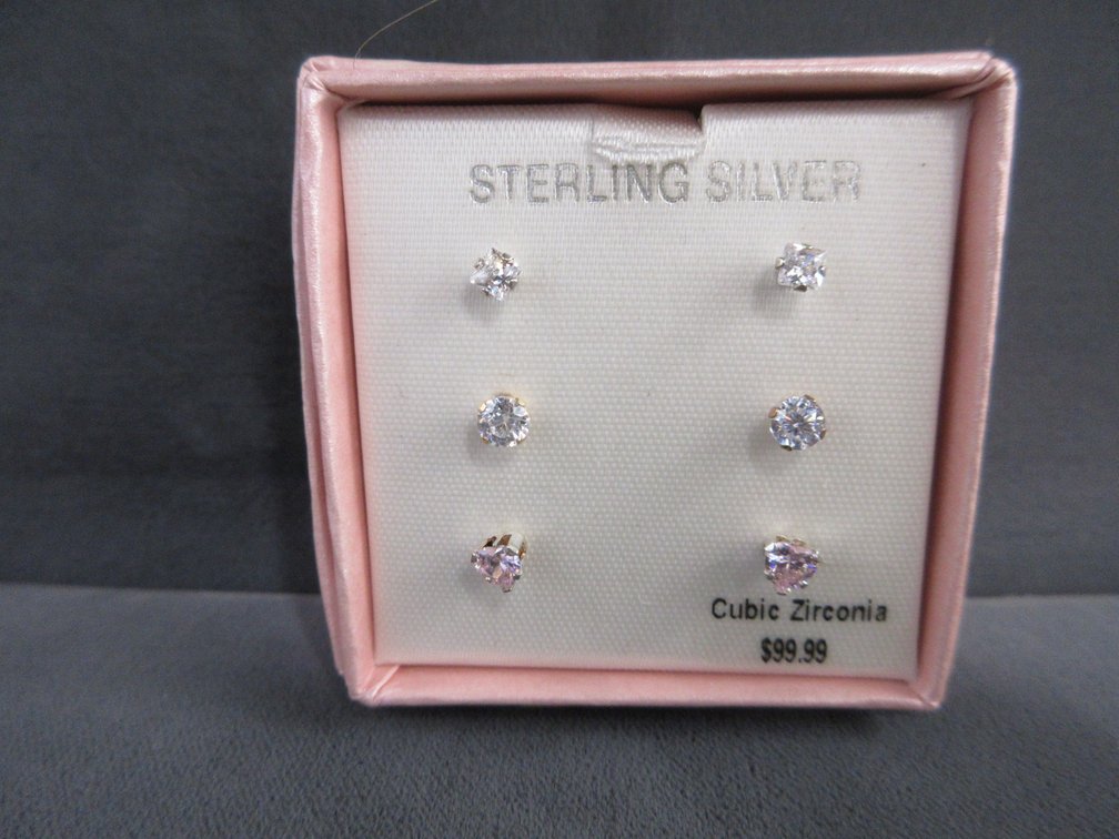 Boxed set of (3) pair cubic zirconia on sterling silver pierced earrings