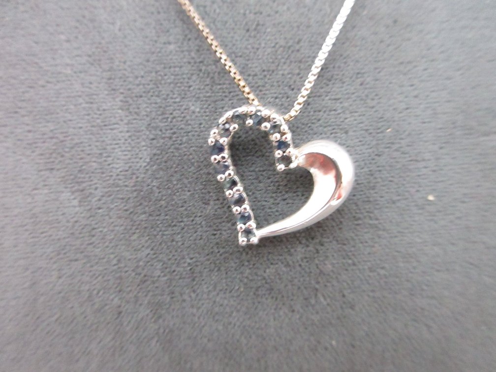 .925 Silver 18" chain with 5/8" heart pendant with sapphire accent
