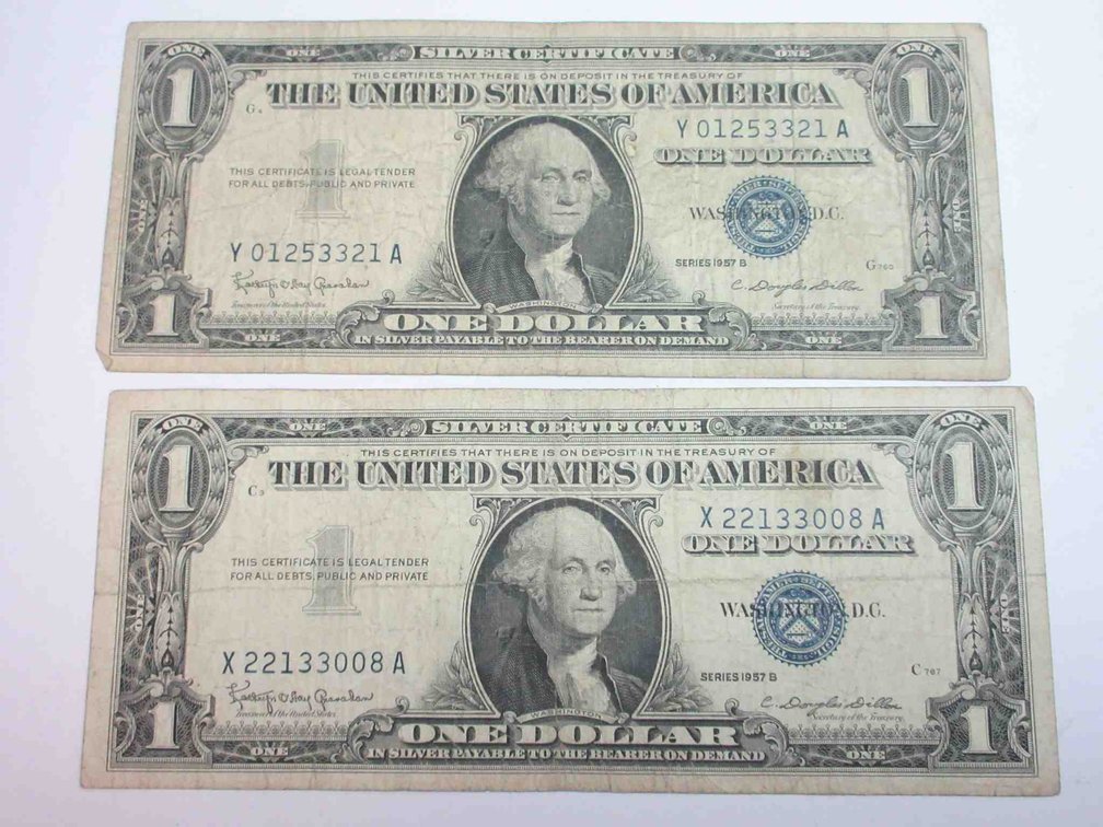 (2) 1957-B $1 Silver certificates