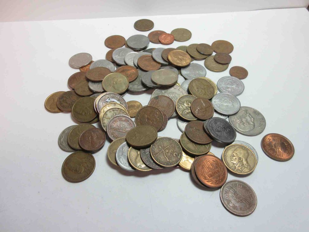 Bag of foreign coins