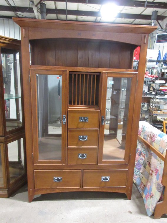 Mission style oak China cabinet