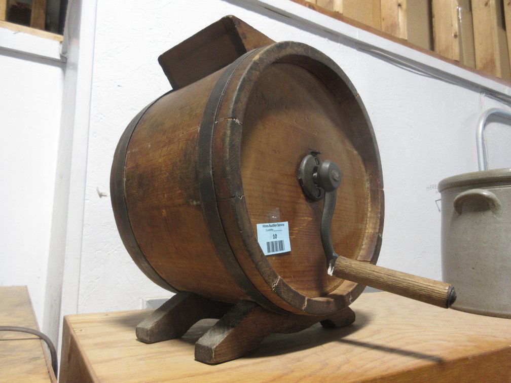 Antique wooden barrel butter churn