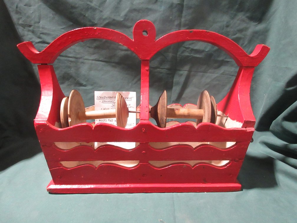 Scandinavian wooden spinning wheel spool holder