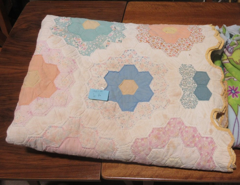Antique Grandmother's Flower Garden pieced quilt