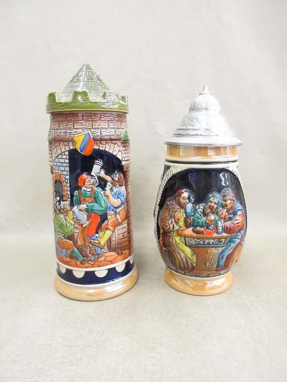 (2) Lidded ceramic steins