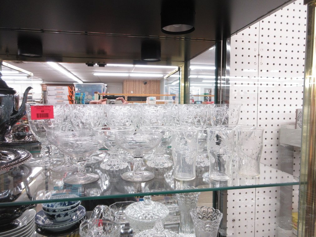 Group of etched crystal glassware and stemware