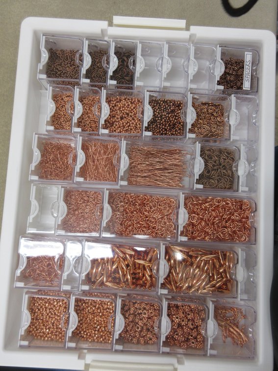 13.5"L Organizer of copper jewelry-making items