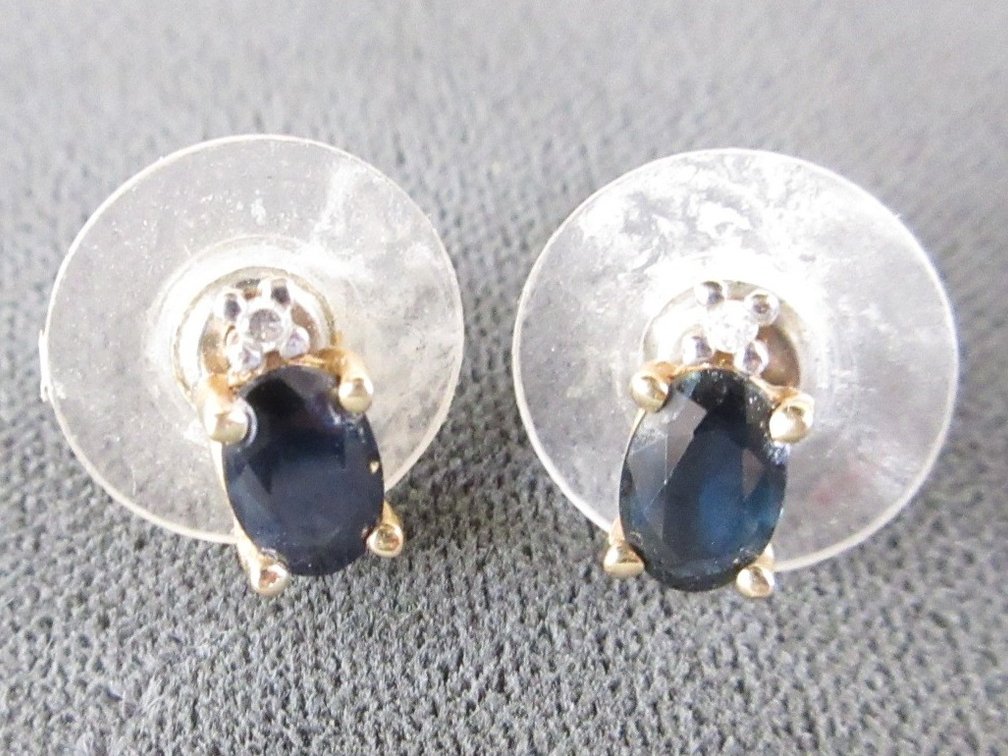 Pair of post sapphire and diamond earrings